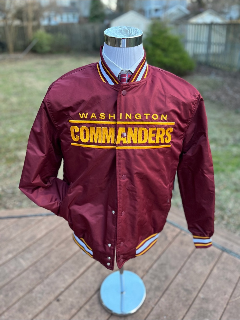 NEW! Washington Commanders Burgundy Jacket L Satin Bomber Stitched MSRP=$130